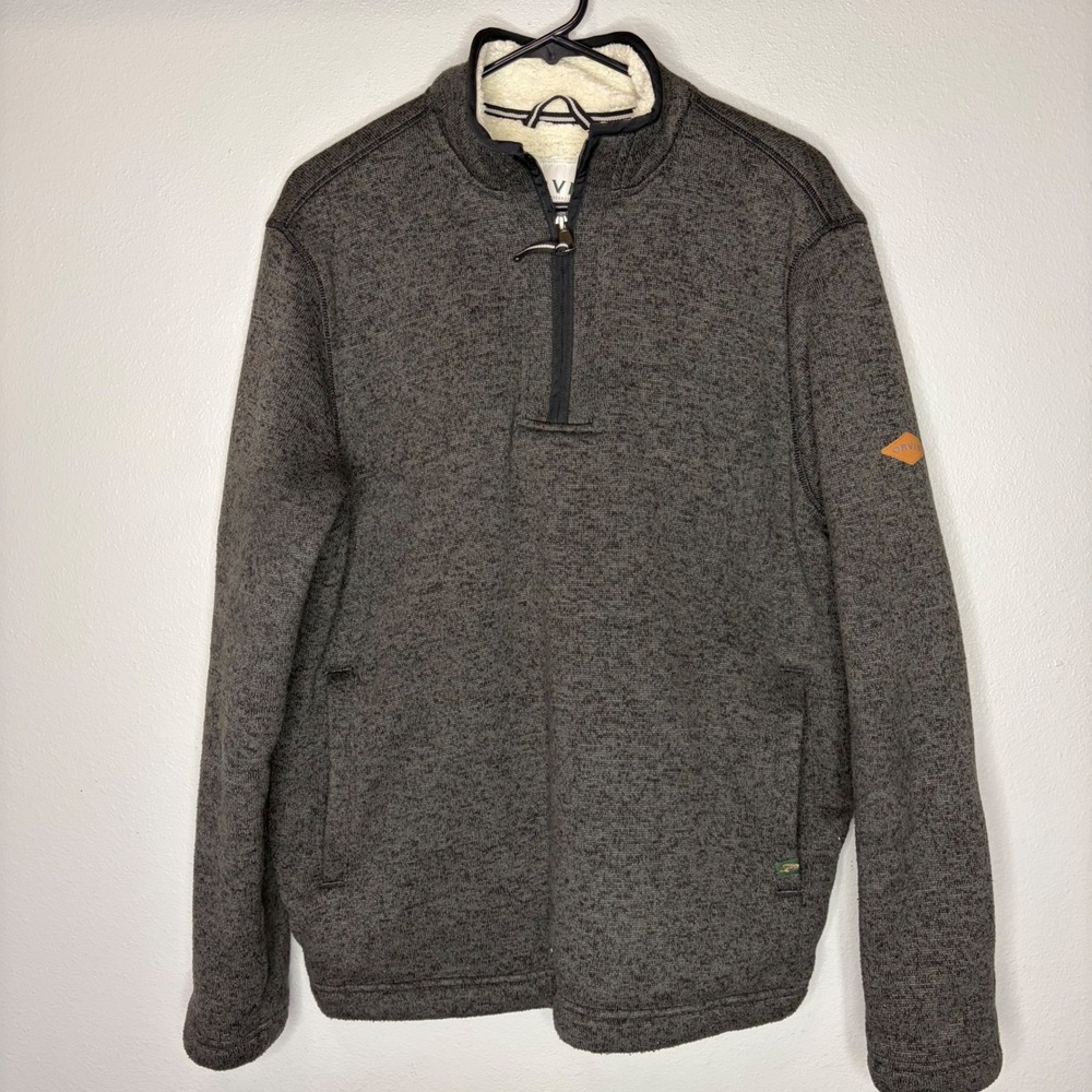 Orvis Mens Quarter Zip Sherpa Lined Fleece Pullover Jacket Gray Heather Size M